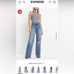 Express high rise wide leg raw hem denim jean